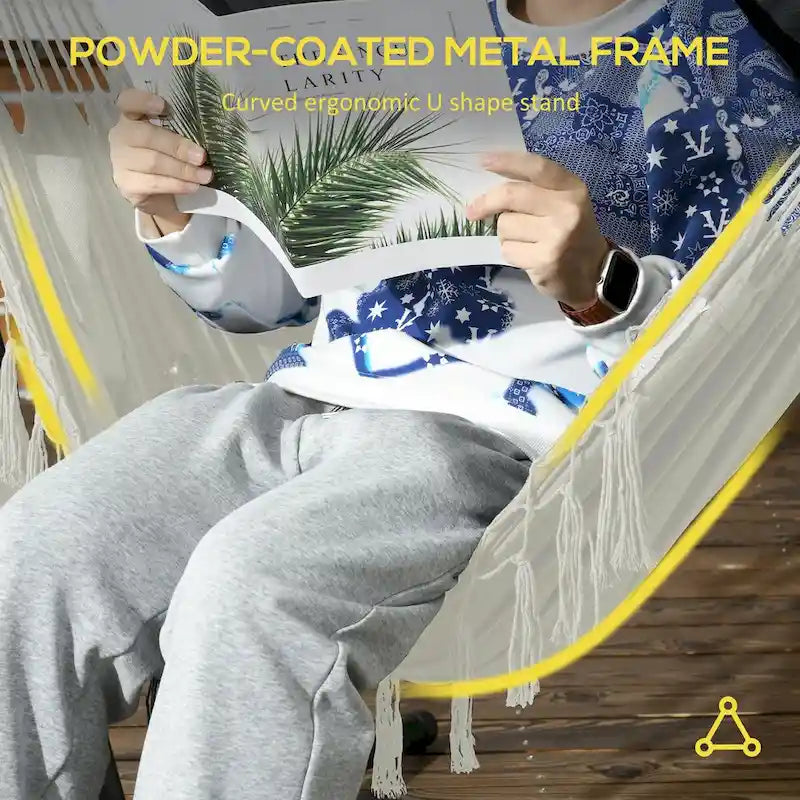 Outdoor Hammock Chair with Stand, Patio Swing Hanging Chair with Side Pocket and Headrest