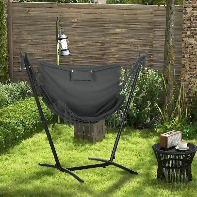 Outdoor Hammock Chair with Stand, Patio Swing Hanging Chair with Side Pocket and Headrest