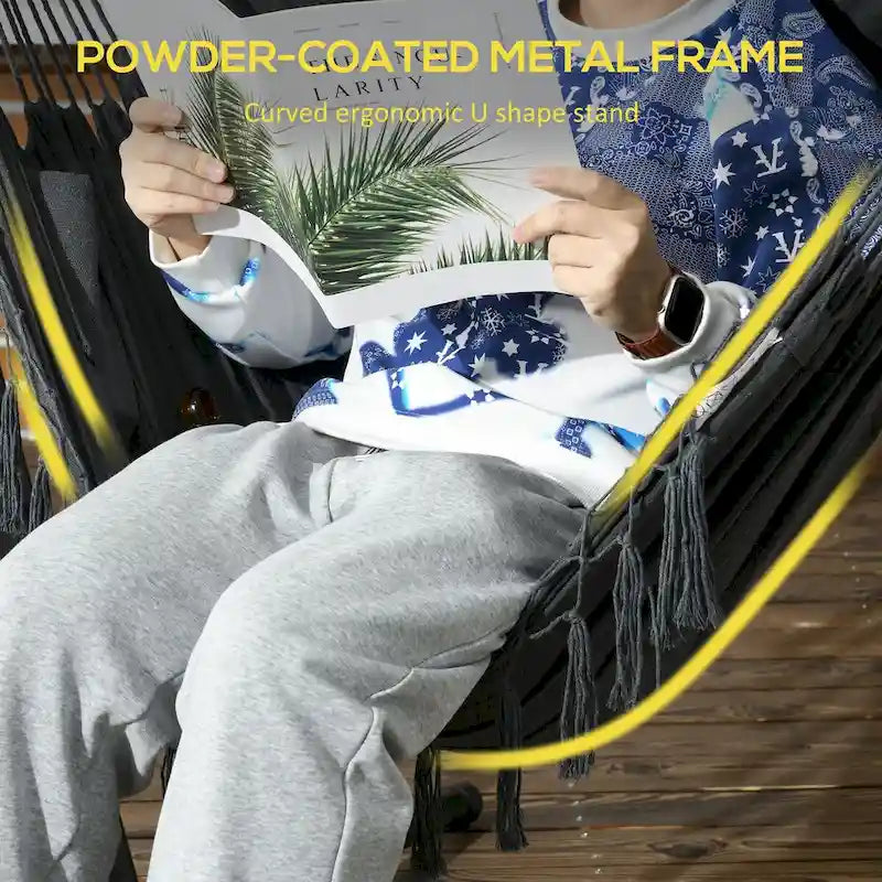 Outdoor Hammock Chair with Stand, Patio Swing Hanging Chair with Side Pocket and Headrest