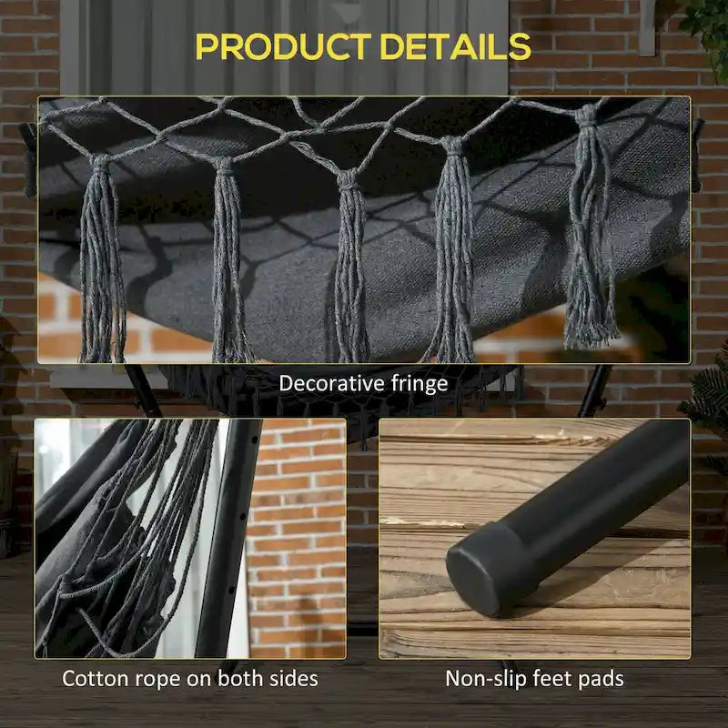 Outdoor Hammock Chair with Stand, Patio Swing Hanging Chair with Side Pocket and Headrest