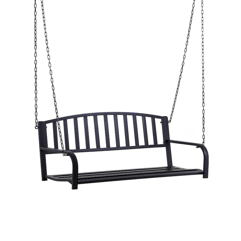 Patio 2-Person Porch Swing Bench, Outdoor Steel Swing Chair with Sturdy Chains
