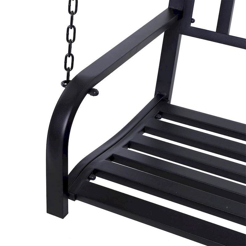 Patio 2-Person Porch Swing Bench, Outdoor Steel Swing Chair with Sturdy Chains