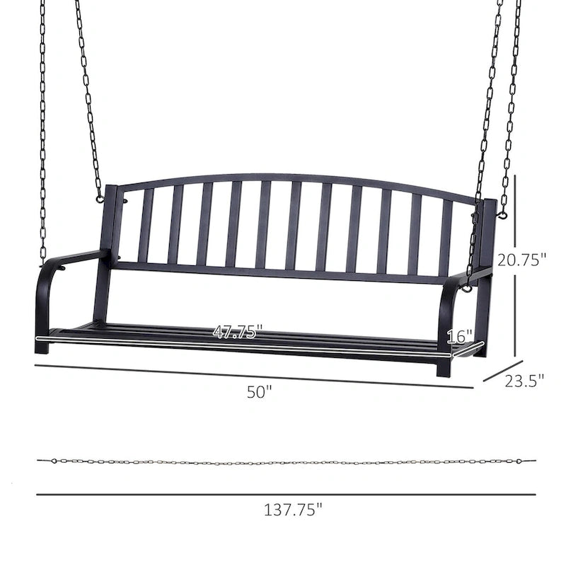 Patio 2-Person Porch Swing Bench, Outdoor Steel Swing Chair with Sturdy Chains