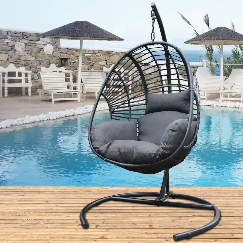 Outdoor Indoor PE Wicker Swing Egg chair with Cushion