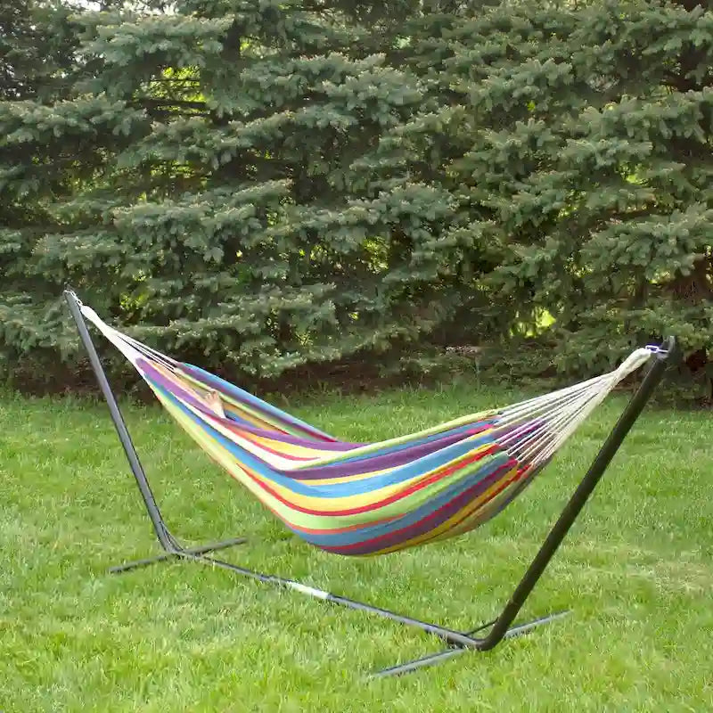 72 Yellow and Blue Striped Woven Double Brazilian Hammock - 73