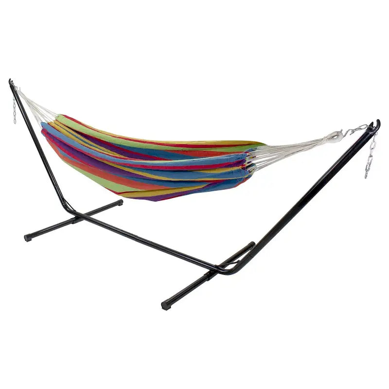 72 Yellow and Blue Striped Woven Double Brazilian Hammock - 73