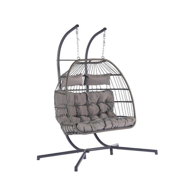 2 Person Outdoor Rattan Hanging Chair Patio Wicker Egg Chair