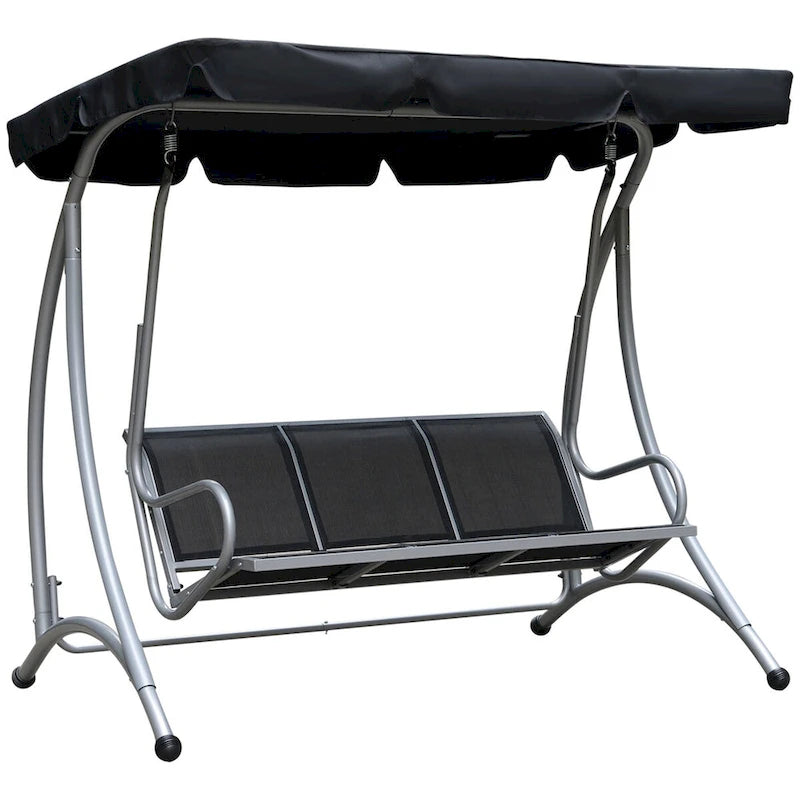 3-Seat Outdoor Canopy Swing with Stand, Adjustable Shade, Steel Frame