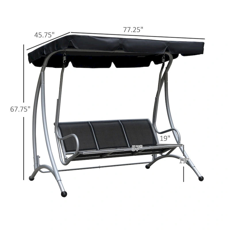 3-Seat Outdoor Canopy Swing with Stand, Adjustable Shade, Steel Frame