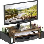 Monitor Stand Riser with Sliding Drawer – Rustic Brown / Black / Maple / Espresso / White / Oak, Single User