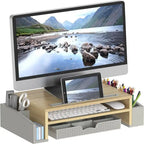 Monitor Stand Riser with Sliding Drawer – Rustic Brown / Black / Maple / Espresso / White / Oak, Single User
