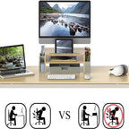 Monitor Stand Riser with Sliding Drawer – Rustic Brown / Black / Maple / Espresso / White / Oak, Single User