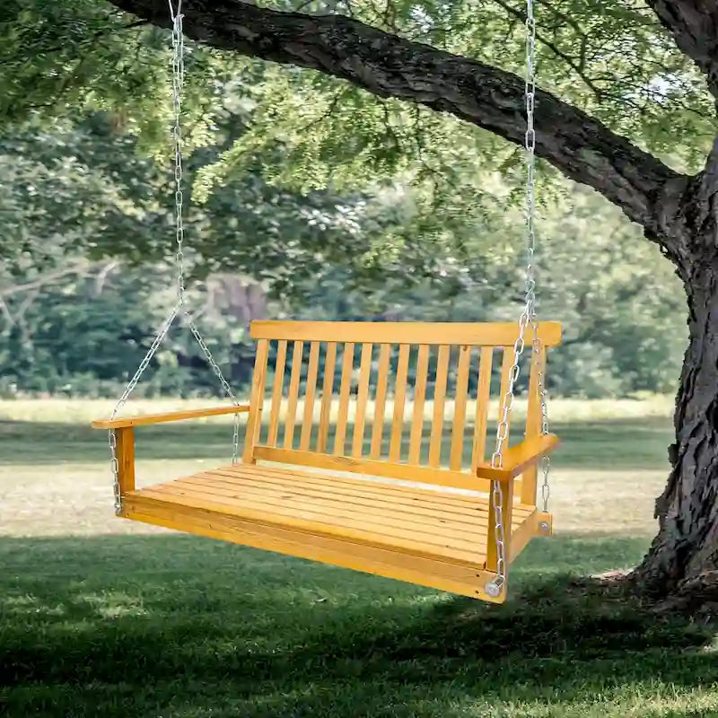 Front Porch Swing with Armrests,Wood Bench Swing with Hanging Chains,for Outdoor Patio,Garden Yard,porch,backyard
