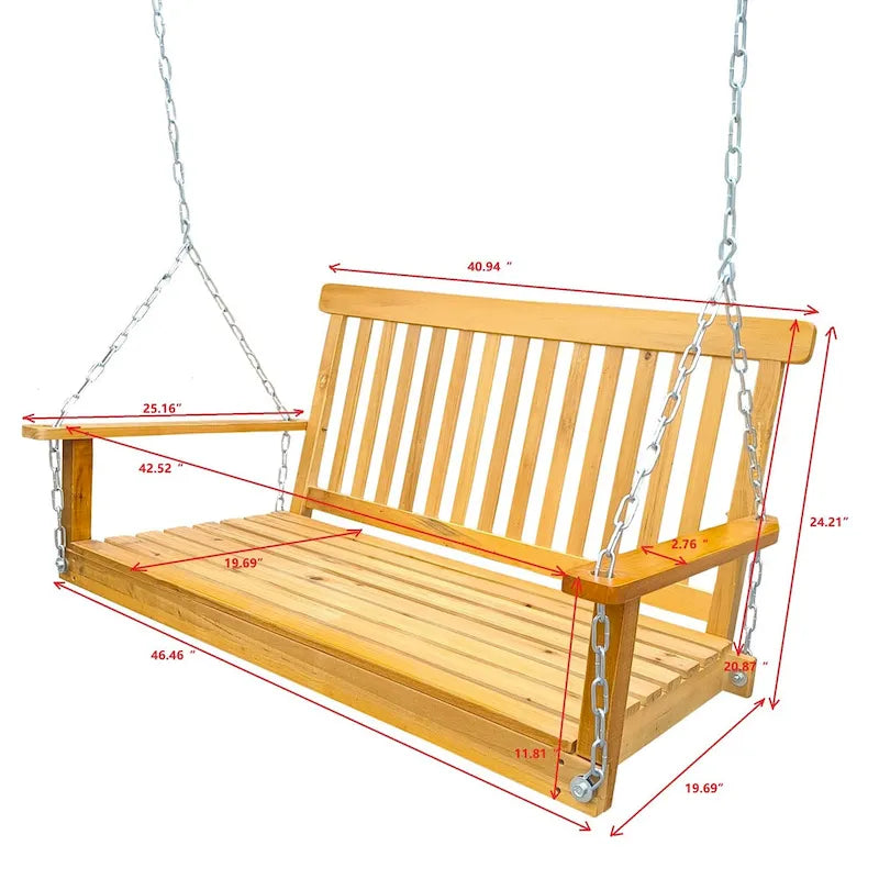 Front Porch Swing with Armrests,Wood Bench Swing with Hanging Chains,for Outdoor Patio,Garden Yard,porch,backyard