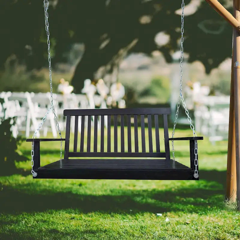 Front Porch Swing with Armrests,Wood Bench Swing with Hanging Chains,for Outdoor Patio,Garden Yard,porch,backyard