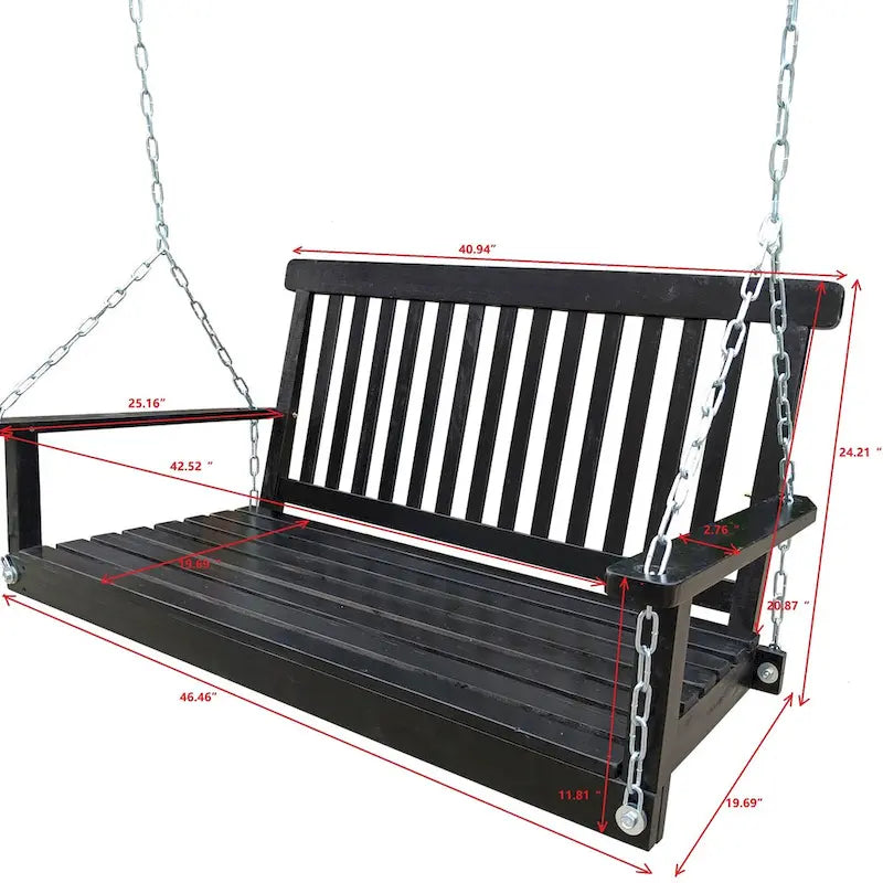 Front Porch Swing with Armrests,Wood Bench Swing with Hanging Chains,for Outdoor Patio,Garden Yard,porch,backyard