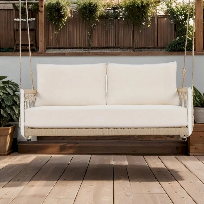 1-Piece Woven Rope Outdoor Swing Sofa with Soft Cushions Seating