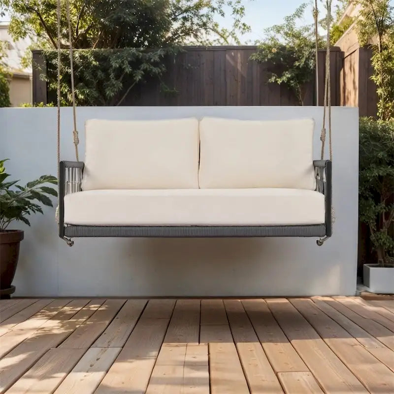 1-Piece Woven Rope Outdoor Swing Sofa with Soft Cushions Seating
