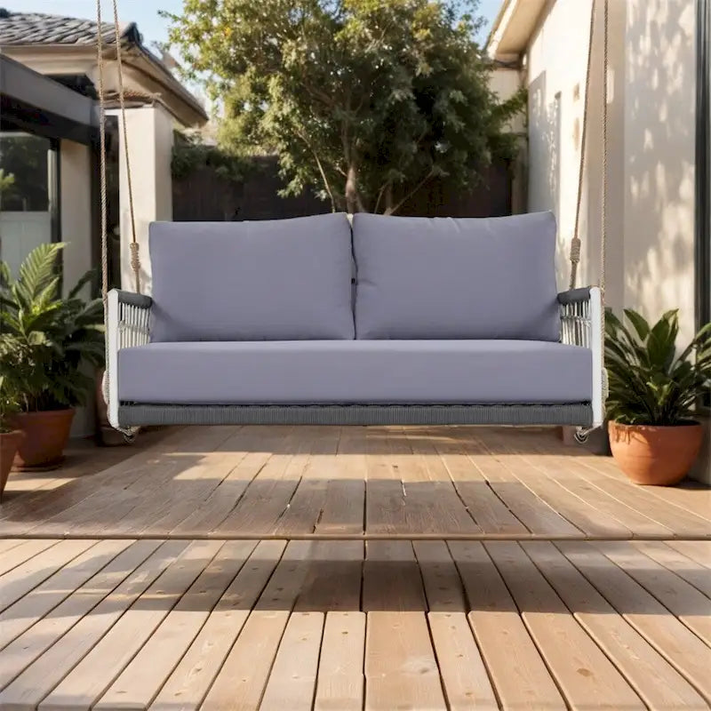 1-Piece Woven Rope Outdoor Swing Sofa with Soft Cushions Seating
