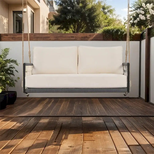 1-Piece Woven Rope Outdoor Swing Sofa with Soft Cushions Seating