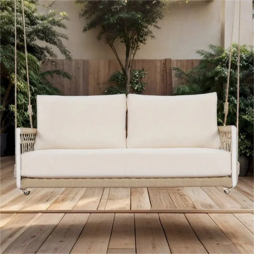 1-Piece Woven Rope Outdoor Swing Sofa with Soft Cushions Seating