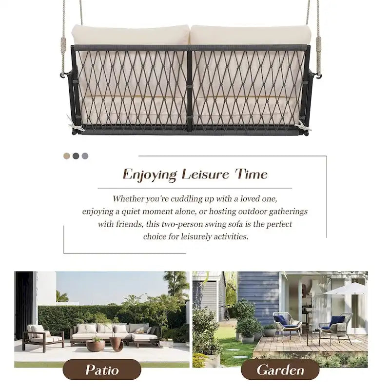 1-Piece Woven Rope Outdoor Swing Sofa with Soft Cushions Seating