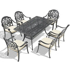 7-Pc Aluminum Patio Set , 6 x Armchairs with Cushions In Random Colors with 1 With Umbrella Hole Table