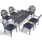 7-Pc Aluminum Patio Set , 6 x Armchairs with Cushions In Random Colors with 1 With Umbrella Hole Table