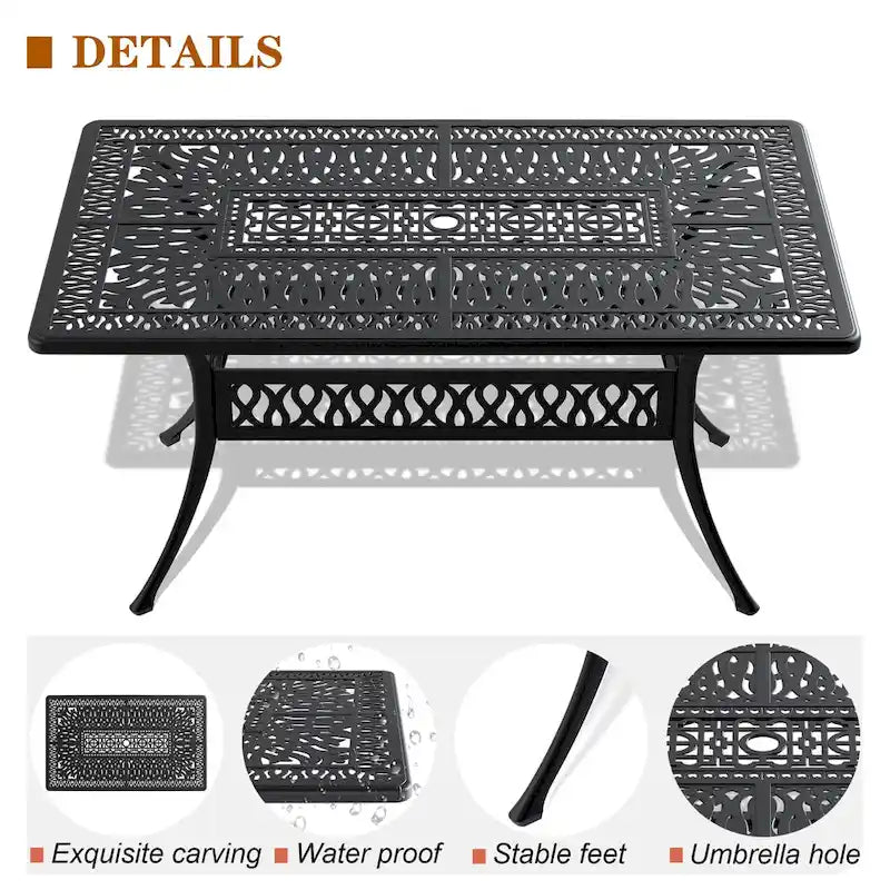 7-Pc Aluminum Patio Set , 6 x Armchairs with Cushions In Random Colors with 1 With Umbrella Hole Table