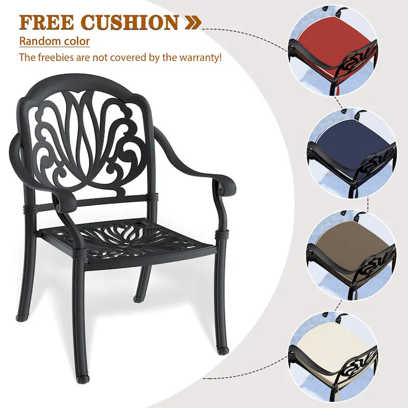 7-Pc Aluminum Patio Set , 6 x Armchairs with Cushions In Random Colors with 1 With Umbrella Hole Table