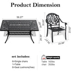 7-Pc Aluminum Patio Set , 6 x Armchairs with Cushions In Random Colors with 1 With Umbrella Hole Table