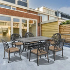 7-Pc Aluminum Patio Set , 6 x Armchairs with Cushions In Random Colors with 1 With Umbrella Hole Table