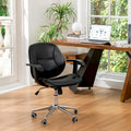 PU Leather Swivel Office Chair with Bamboo Armrests – Cocoa / Brown / Black, Mid-Back, Single User