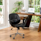 PU Leather Swivel Office Chair with Bamboo Armrests – Cocoa / Brown / Black, Mid-Back, Single User