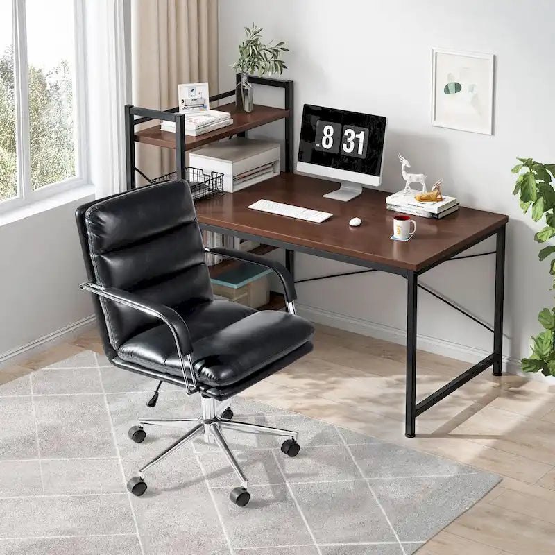  Leatherette Adjustable Swivel Desk Office Chair with Armrest Ergonomic Design