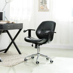 PU Leather Swivel Office Chair with Bamboo Armrests – Cocoa / Brown / Black, Mid-Back, Single User