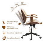 PU Leather Swivel Office Chair with Bamboo Armrests – Cocoa / Brown / Black, Mid-Back, Single User