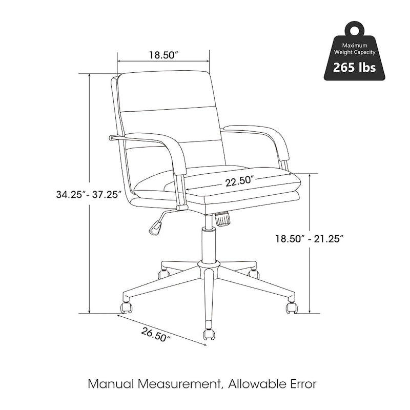 PU Leather Swivel Office Chair with Bamboo Armrests – Cocoa / Brown / Black, Mid-Back, Single User