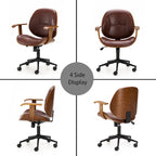 PU Leather Swivel Office Chair with Bamboo Armrests – Cocoa / Brown / Black, Mid-Back, Single User