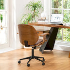 PU Leather Swivel Office Chair with Bamboo Armrests – Cocoa / Brown / Black, Mid-Back, Single User