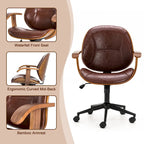 PU Leather Swivel Office Chair with Bamboo Armrests – Cocoa / Brown / Black, Mid-Back, Single User
