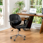 PU Leather Swivel Office Chair with Bamboo Armrests – Cocoa / Brown / Black, Mid-Back, Single User