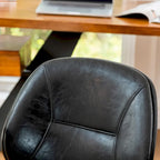 PU Leather Swivel Office Chair with Bamboo Armrests – Cocoa / Brown / Black, Mid-Back, Single User
