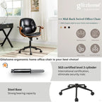 PU Leather Swivel Office Chair with Bamboo Armrests – Cocoa / Brown / Black, Mid-Back, Single User