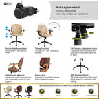 PU Leather Swivel Office Chair with Bamboo Armrests – Cocoa / Brown / Black, Mid-Back, Single User