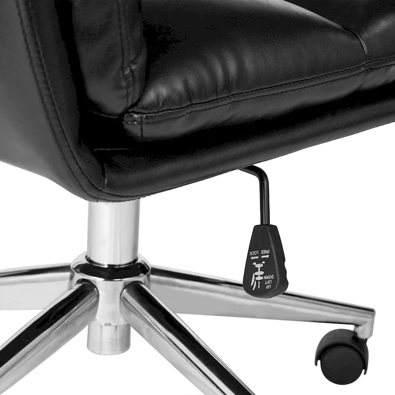 PU Leather Swivel Office Chair with Bamboo Armrests – Cocoa / Brown / Black, Mid-Back, Single User
