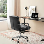 PU Leather Swivel Office Chair with Bamboo Armrests – Cocoa / Brown / Black, Mid-Back, Single User
