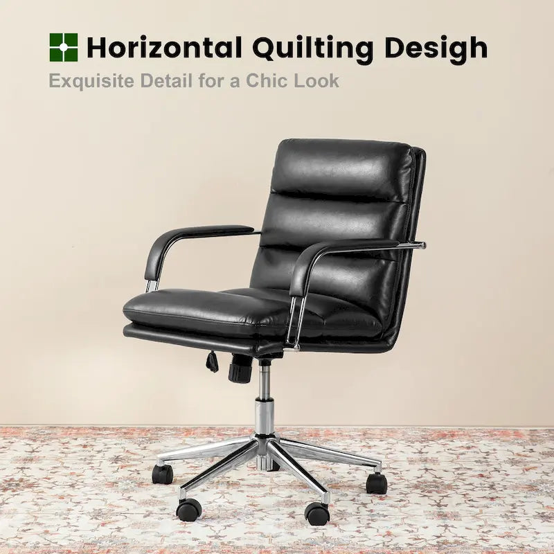 PU Leather Swivel Office Chair with Bamboo Armrests – Cocoa / Brown / Black, Mid-Back, Single User