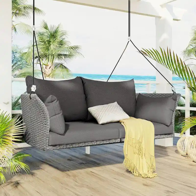 2-Person Rattan Woven Swing Chair with Ropes for Porch