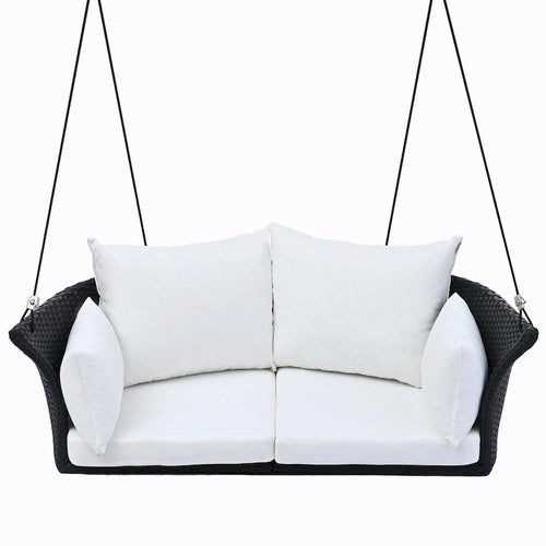 2-Person Rattan Woven Swing Chair with Ropes for Porch